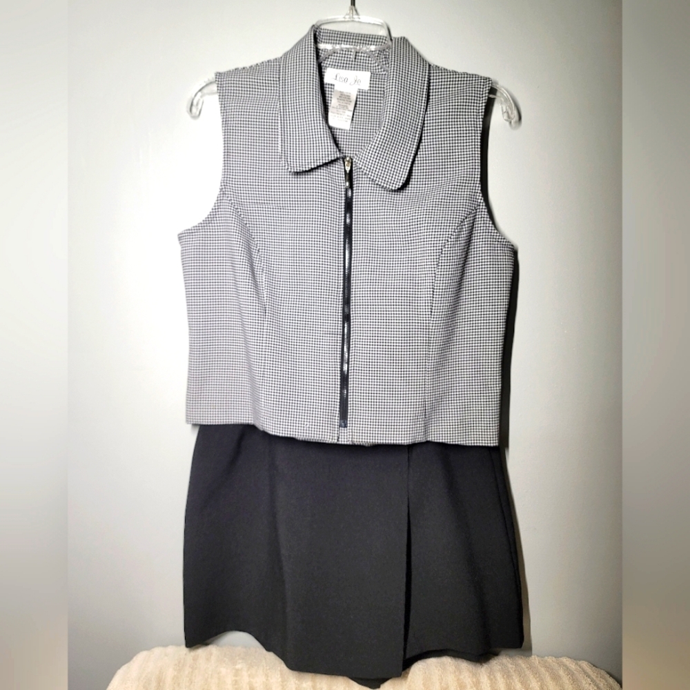 Lisa Jo Womens 2 Piece Outfit Top With Skort Size 13/14‎ Black And White